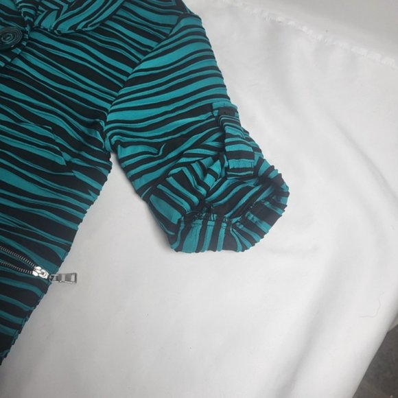 Come N See Button Green Black Striped Tunic Womens Small Jacket  - Picture 6 of 16